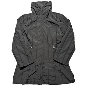 NUAGE Women Large Black Nylon Blend Lined Concealed Hood Zip Wind Rain Parka